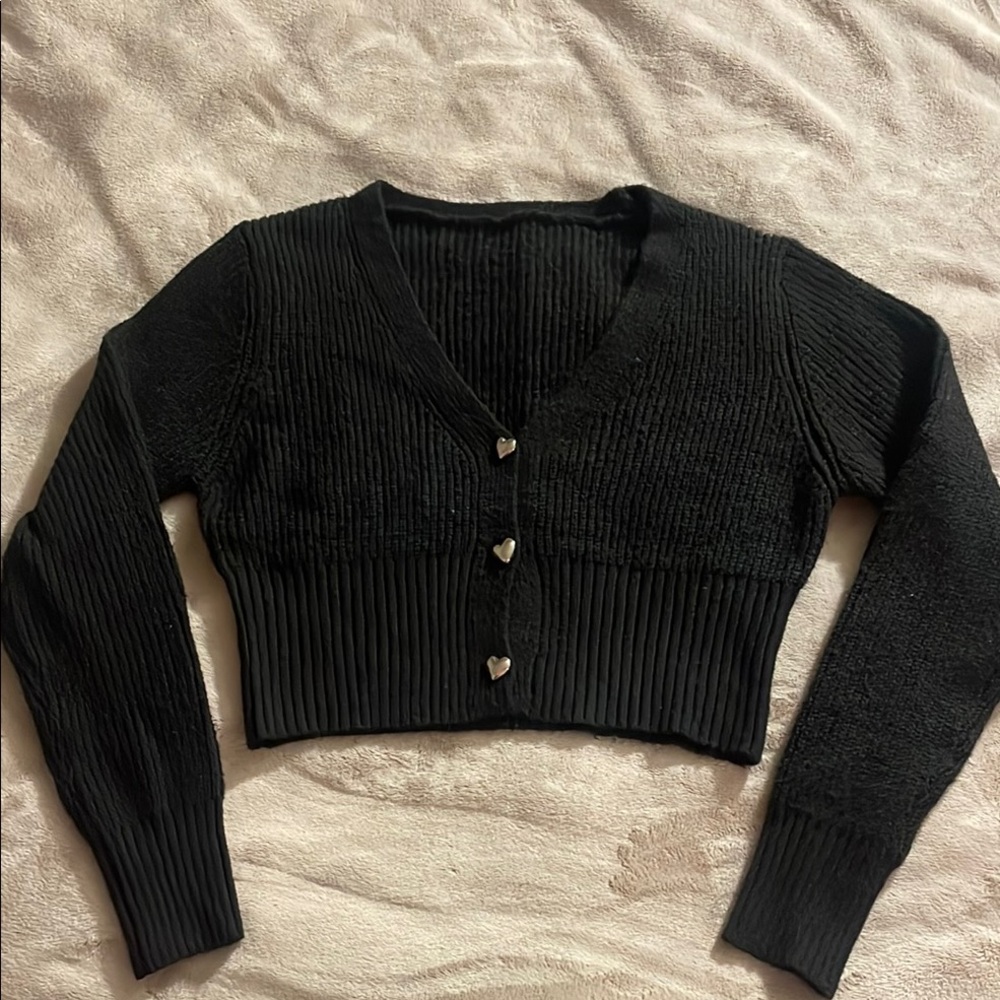 Black Ribbed Cardigan Sweater